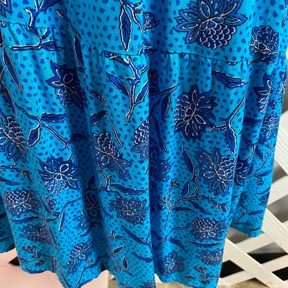 Destination 365 Printed Short Sleeve Smocked Midi Dress Turquoise Floral XL - Picture 6 of 7